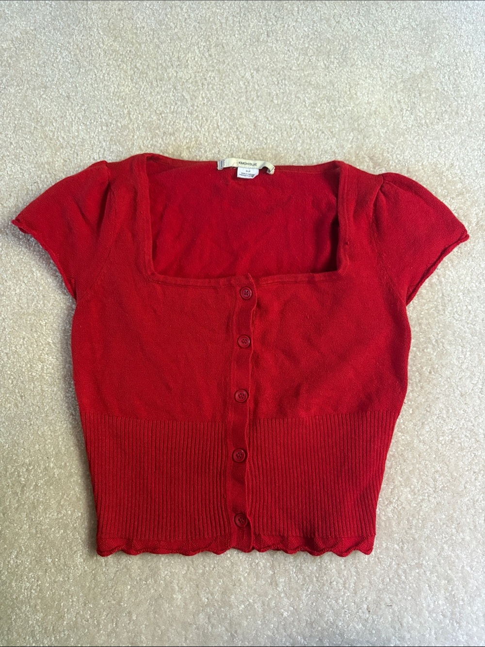 Urban Outfitters Square Neck Red Knit Button-Front Top